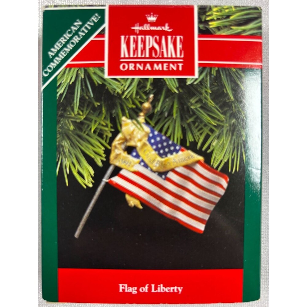 Hallmark 1991 Flag of Liberty Keepsake Ornament God Bless America NIB